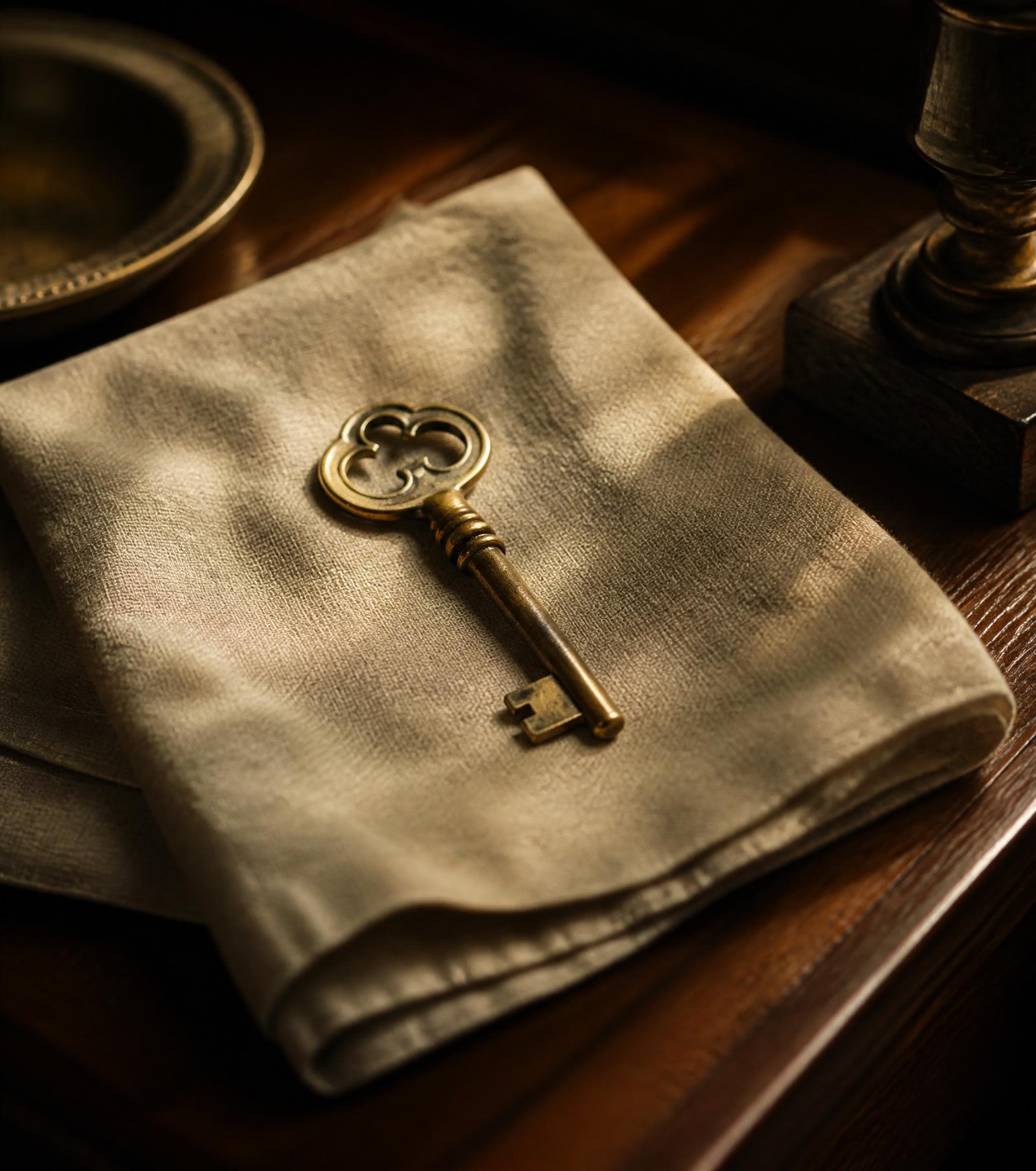 A brass key resting on a folded letter